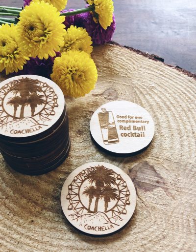 cochella custom engraved wood coin