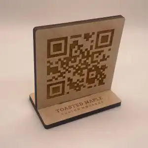 Custom QR code laser engraved for restaurants and bars