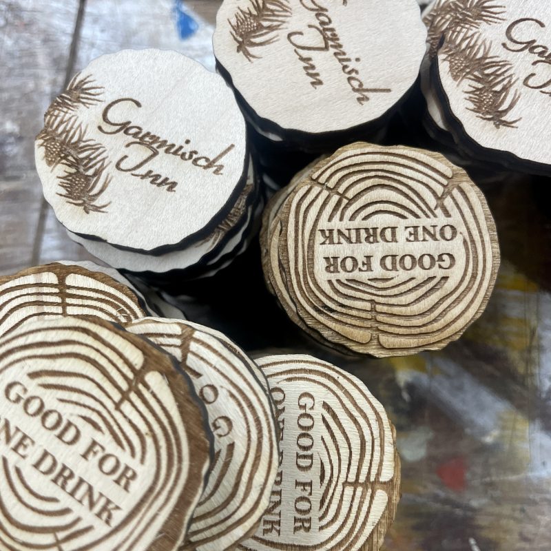 drink chips garmisch inn custom wood tokens