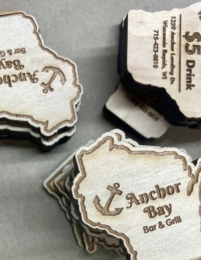 custom wooden drink chips anchor bay bar and grill