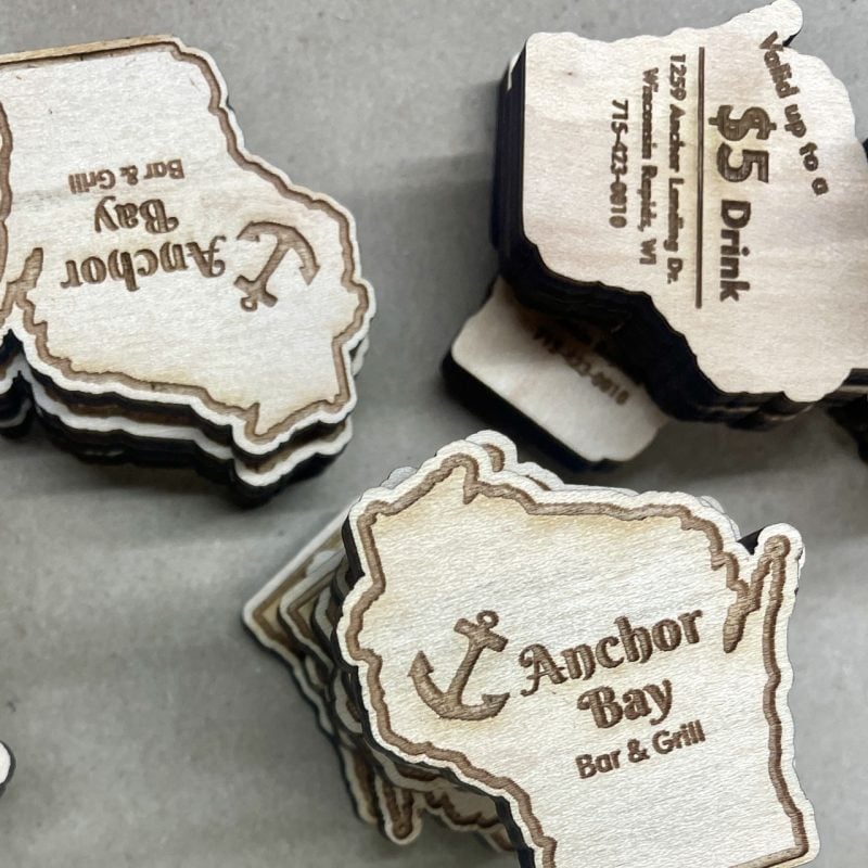 custom wooden drink chips anchor bay bar and grill