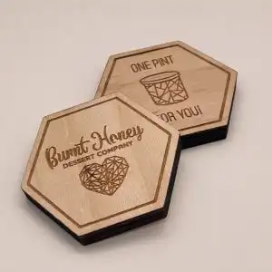 burnt honey free pint ice cream custom shaped wood token