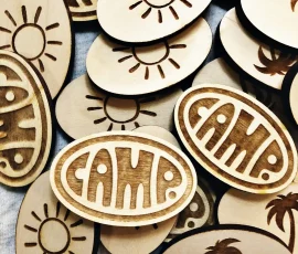 camp custom shaped wood tokens