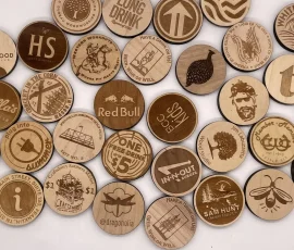 many custom wood round nickels