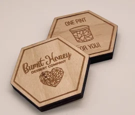 burnt honey free pint ice cream custom shaped wood token