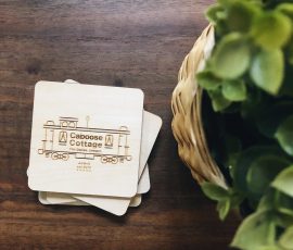 caboose cottage air bnb custom wood coasters