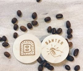 banter coffee round wooden nickels